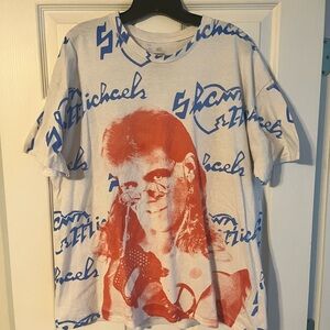 WWE Shawn Michaels White and Blue Graphic Tee with Red Design